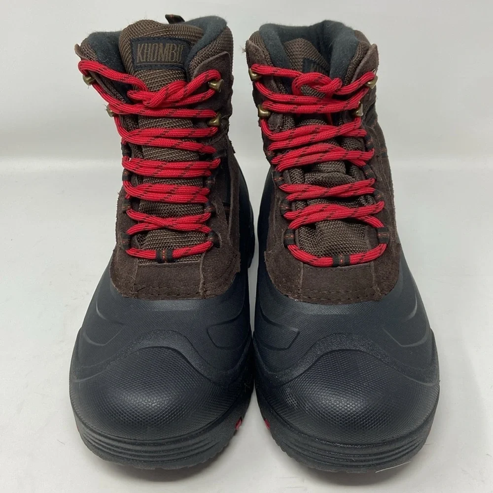NWT Khombu Brown/Black w/Red Laces Leather Winter Snow Boots Size 9